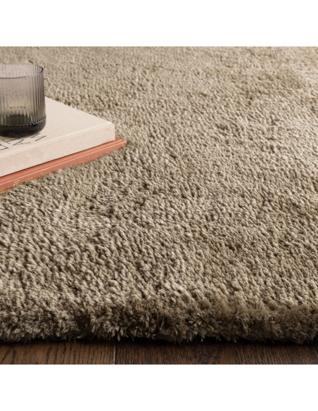 Experience luxurious softness and durability with the Opulence Taupe shaggy rug, perfect for adding warmth and style to any mod