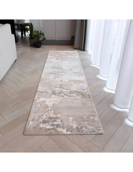 Elevate your space with the Aurora AU02 Cloud, a plush modern luxury rug featuring a stunning marbled pattern and lustrous silk