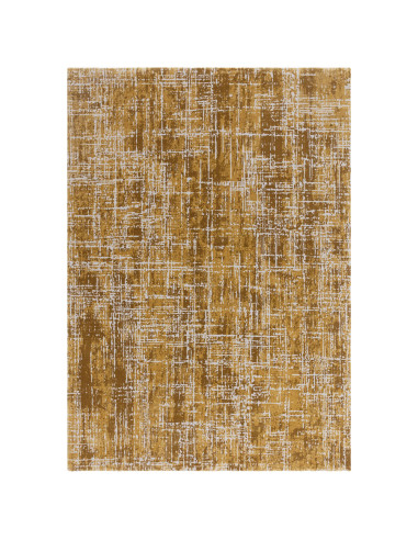 Elevate your space with the Kuza Abstract Gold rug, a modern luxury rug featuring a lustrous, silk-look finish and durable, eas