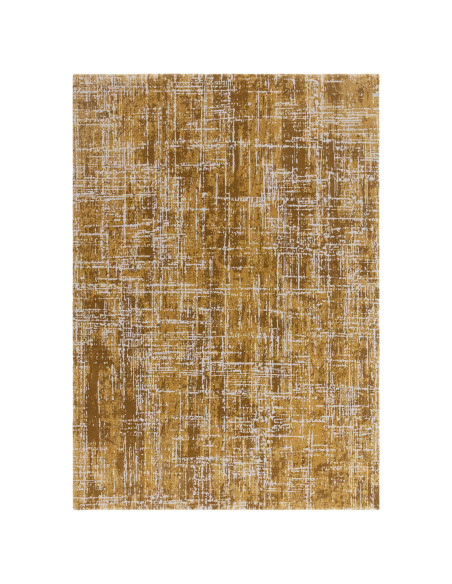 Elevate your space with the Kuza Abstract Gold rug, a modern luxury rug featuring a lustrous, silk-look finish and durable, eas