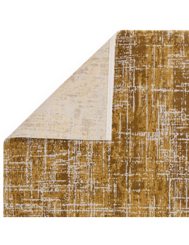 Elevate your space with the Kuza Abstract Gold rug, a modern luxury rug featuring a lustrous, silk-look finish and durable, eas