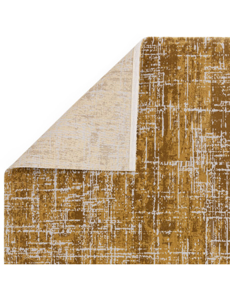 Elevate your space with the Kuza Abstract Gold rug, a modern luxury rug featuring a lustrous, silk-look finish and durable, eas