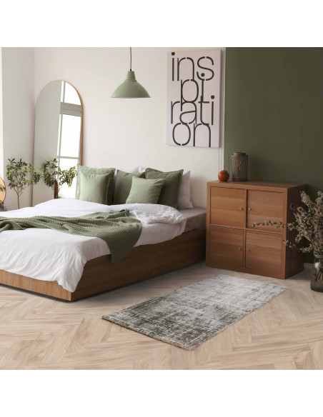 Elevate your space with the Kuza Abstract Green rug, a modern luxury rug featuring a silk look finish and durable, easy-care sy