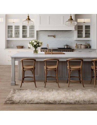 Kuza Border Beige: tappeto moderno elegante con effetto seta, morbido e resistente, perfetto per ambienti raffinati e luminosi.