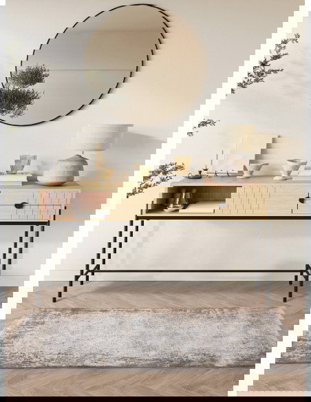 Discover the Kuza Border Beige rug, a modern luxury rug with a subtle silk look, offering durability, elegance, and easy mainte