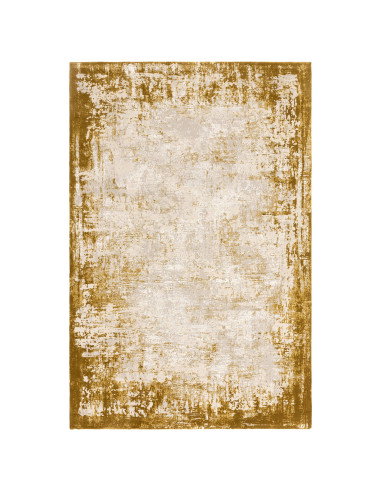 Elevate your space with the Kuza Border Gold rug, a durable modern luxury rug featuring a lustrous silk look and a rich golden