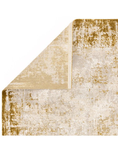 Elevate your space with the Kuza Border Gold rug, a durable modern luxury rug featuring a lustrous silk look and a rich golden