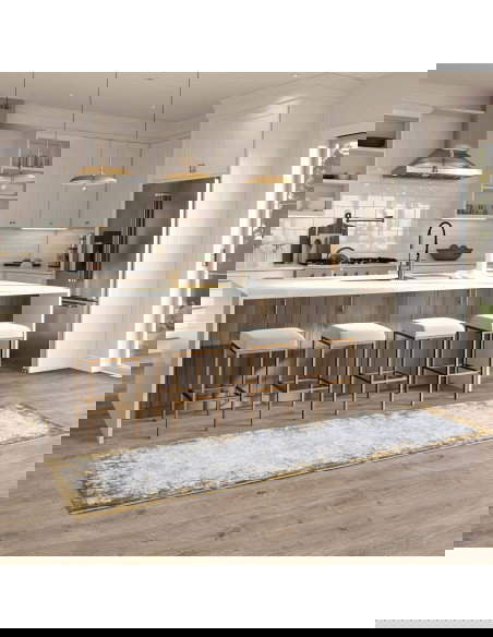 Tappeto Kuza Border Gold: design moderno elegante con effetto luminoso, perfetto per chi cerca tappeti effetto seta e stile raf