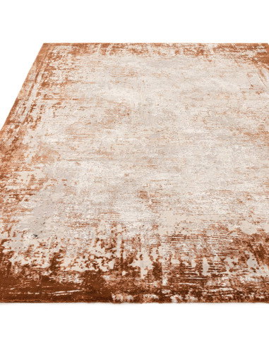 Discover the Kuza Border Terracotta, a modern luxury rug with a shiny, silk look finish that adds elegance and durability to an