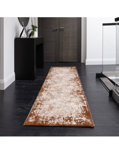 Tappeto Kuza Border Terracotta: design moderno elegante con effetto seta, luminoso e resistente, perfetto per valorizzare ogni