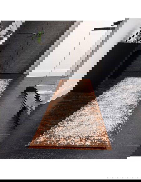 Tappeto Kuza Border Terracotta: design moderno elegante con effetto seta, luminoso e resistente, perfetto per valorizzare ogni