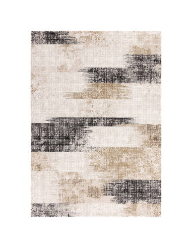 Elevate your space with the Kuza Lines Beige rug, a durable and stylish modern luxury rug featuring a soft, shiny silk-look fin