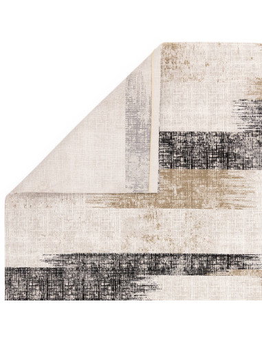 Elevate your space with the Kuza Lines Beige rug, a durable and stylish modern luxury rug featuring a soft, shiny silk-look fin