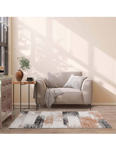 Tappeto moderno elegante Kuza Lines Terracotta, design luminoso e morbido effetto seta, perfetto per ambienti contemporanei e f