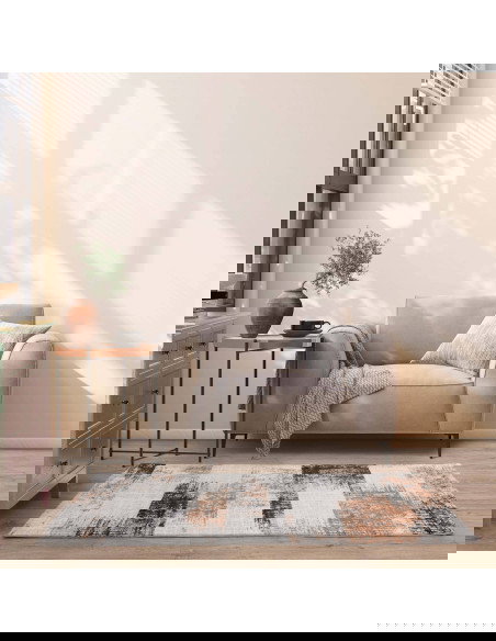 Discover the Kuza Lines Terracotta rug, a modern luxury rug with a lustrous silk look and abstract design that adds warmth and