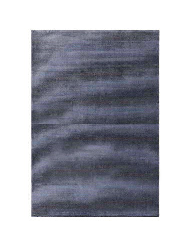 Elevate your space with the Kuza Plain Stripe Navy rug, a modern luxury rug featuring a silk look finish and plush, durable des