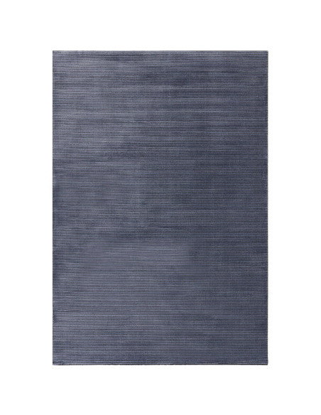 Elevate your space with the Kuza Plain Stripe Navy rug, a modern luxury rug featuring a silk look finish and plush, durable des