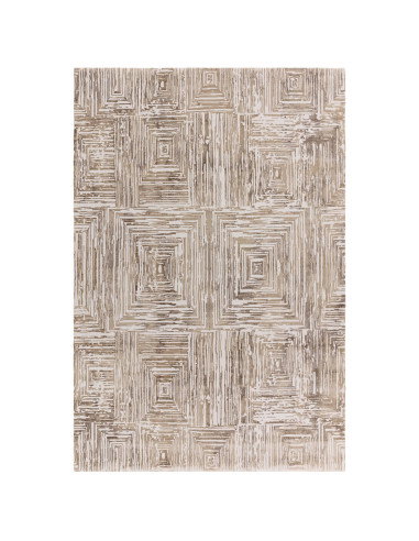 Tappeto Kuza Portrait Beige: design moderno elegante con motivo geometrico, effetto seta e luminosità naturale per ambienti raf