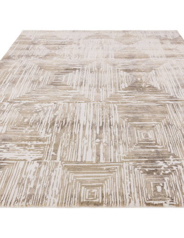 Tappeto Kuza Portrait Beige: design moderno elegante con motivo geometrico, effetto seta e luminosità naturale per ambienti raf