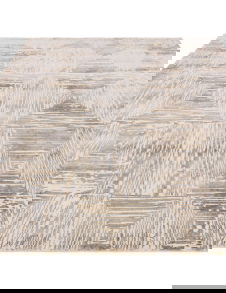 Discover the Kuza Portrait Beige rug, a modern luxury rug with a silk look finish and geometric stripes for stylish, durable el