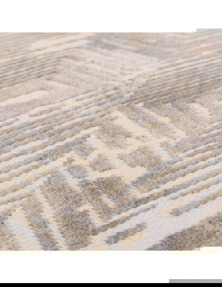 Discover the Kuza Portrait Beige rug, a modern luxury rug with a silk look finish and geometric stripes for stylish, durable el