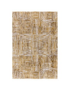Tappeto Kuza Portrait Gold: design moderno elegante con motivo geometrico e finitura lucida, perfetto per ambienti raffinati e