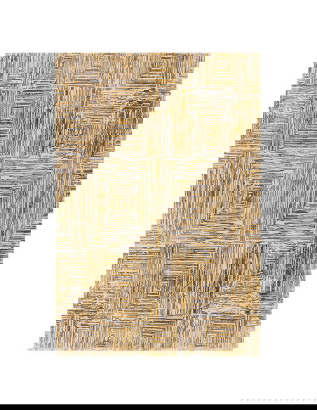 Discover the Kuza Portrait Gold, a modern luxury rug with a lustrous silk look and geometric stripes, perfect for stylish, dura