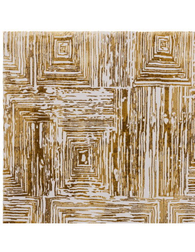 Discover the Kuza Portrait Gold, a modern luxury rug with a lustrous silk look and geometric stripes, perfect for stylish, dura