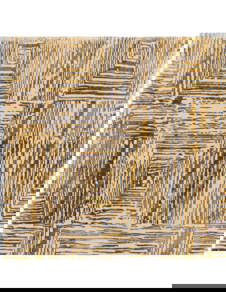 Tappeto Kuza Portrait Gold: design moderno elegante con motivo geometrico e finitura lucida, perfetto per ambienti raffinati e