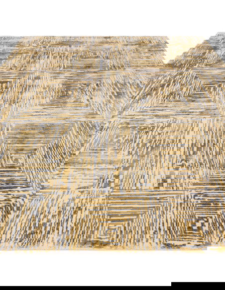 Tappeto Kuza Portrait Gold: design moderno elegante con motivo geometrico e finitura lucida, perfetto per ambienti raffinati e