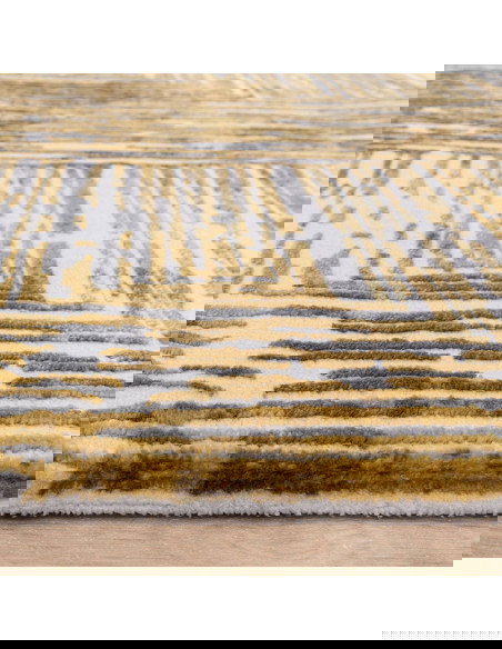 Tappeto Kuza Portrait Gold: design moderno elegante con motivo geometrico e finitura lucida, perfetto per ambienti raffinati e