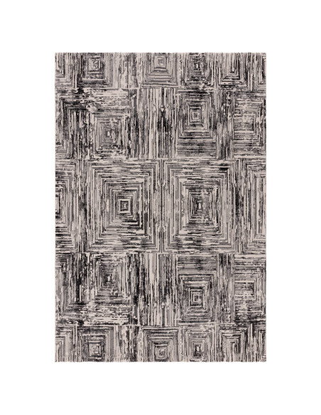 Discover the Kuza Portrait Grey rug, a modern luxury rug with a geometric stripe design and a soft, shiny silk look perfect for