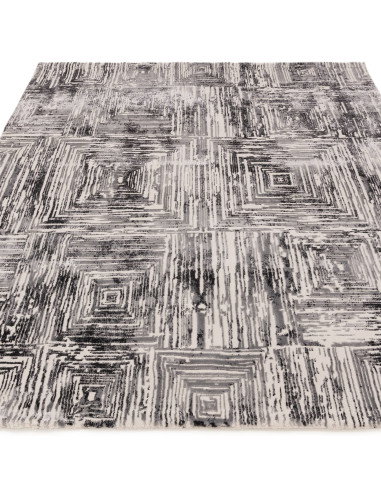 Discover the Kuza Portrait Grey rug, a modern luxury rug with a geometric stripe design and a soft, shiny silk look perfect for