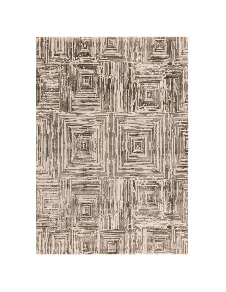 Discover the Kuza Portrait Khaki, a modern luxury rug with a lustrous geometric stripe design, blending style, comfort, and eas