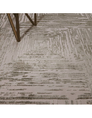 Discover the Kuza Portrait Khaki, a modern luxury rug with a lustrous geometric stripe design, blending style, comfort, and eas
