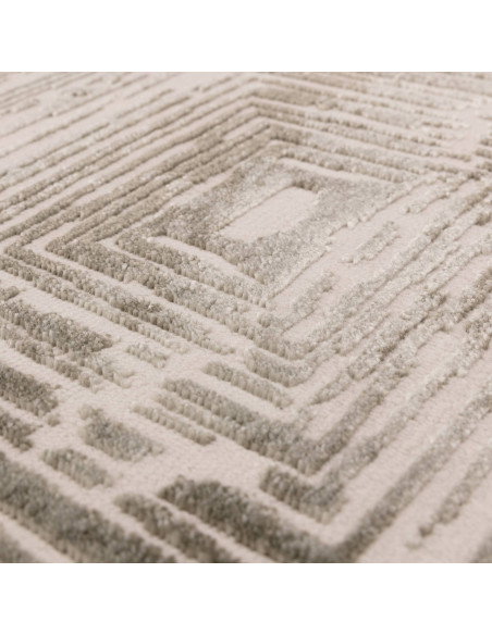 Discover the Kuza Portrait Khaki, a modern luxury rug with a lustrous geometric stripe design, blending style, comfort, and eas