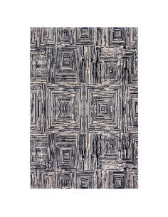 Tappeto Kuza Portrait Navy: design geometrico moderno, effetto seta lucido e luminoso, perfetto per ambienti eleganti e di gran