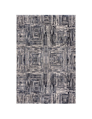 Tappeto Kuza Portrait Navy: design geometrico moderno, effetto seta lucido e luminoso, perfetto per ambienti eleganti e di gran