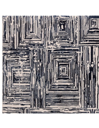 Tappeto Kuza Portrait Navy: design geometrico moderno, effetto seta lucido e luminoso, perfetto per ambienti eleganti e di gran