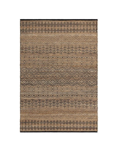 Tappeto Asher Black in juta naturale con design geometrico berbero, perfetto per un soggiorno elegante e sostenibile. Resistent