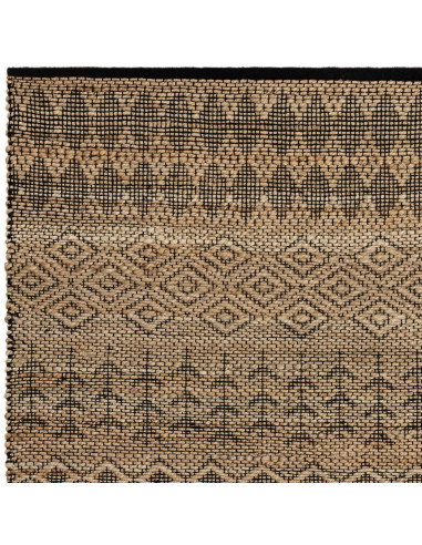 Tappeto Asher Black in juta naturale con design geometrico berbero, perfetto per un soggiorno elegante e sostenibile. Resistent