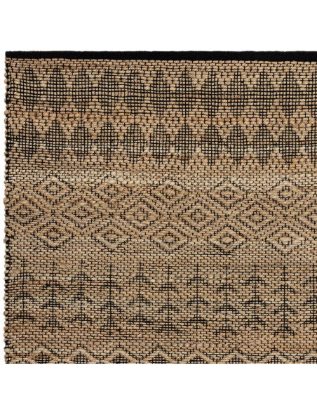 Tappeto Asher Black in juta naturale con design geometrico berbero, perfetto per un soggiorno elegante e sostenibile. Resistent