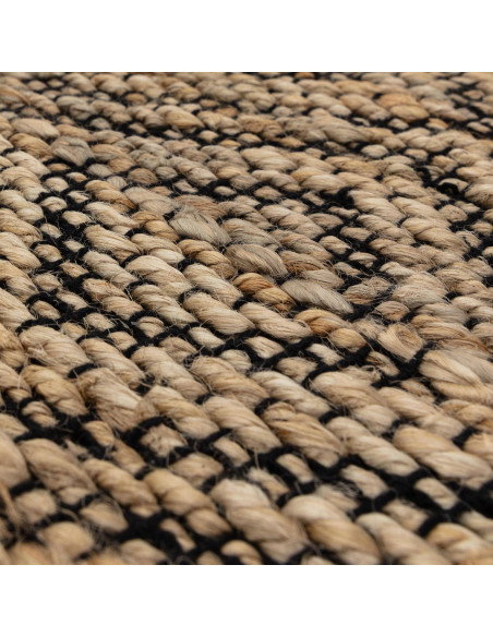 Tappeto Asher Black in juta naturale con design geometrico berbero, perfetto per un soggiorno elegante e sostenibile. Resistent