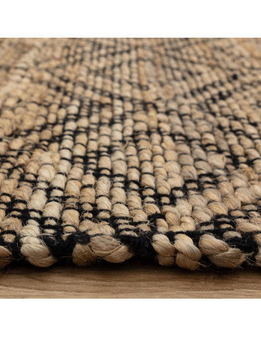 Tappeto Asher Black in juta naturale con design geometrico berbero, perfetto per un soggiorno elegante e sostenibile. Resistent