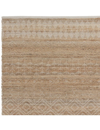Handwoven natural fibre rug with geometric Berber pattern, crafted from jute blend for durability and eco-friendly style in any