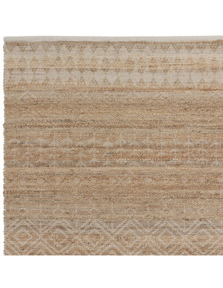 Handwoven natural fibre rug with geometric Berber pattern, crafted from jute blend for durability and eco-friendly style in any