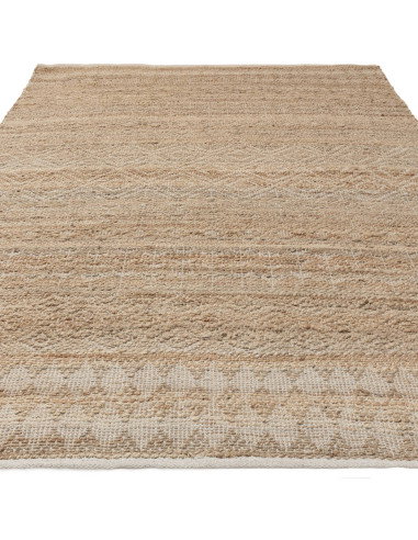 Handwoven natural fibre rug with geometric Berber pattern, crafted from jute blend for durability and eco-friendly style in any
