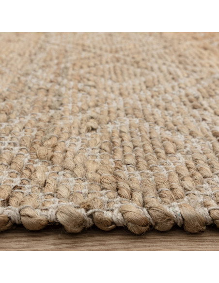 Tappeto Asher Natural in juta e cotone, design geometrico e materiali naturali, perfetto per un soggiorno elegante e sostenibil