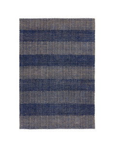 Tappeto Ives Navy Blue in juta e ciniglia, design geometrico e naturale, perfetto per soggiorni moderni e uno stile eco-sosteni