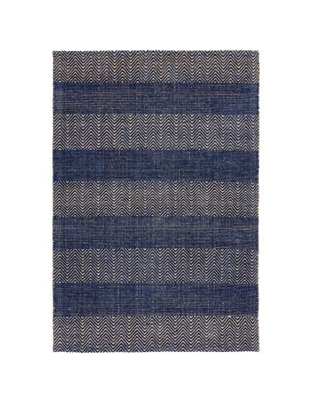 Tappeto Ives Navy Blue in juta e ciniglia, design geometrico e naturale, perfetto per soggiorni moderni e uno stile eco-sosteni